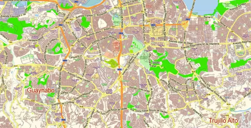 San Juan Metro Area Map Vector Exact City Plan Puerto Rico low detailed Street Map editable Adobe Illustrator in layers