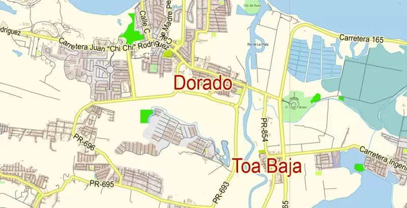 San Juan Metro Area Map Vector Exact City Plan Puerto Rico low detailed Street Map editable Adobe Illustrator in layers