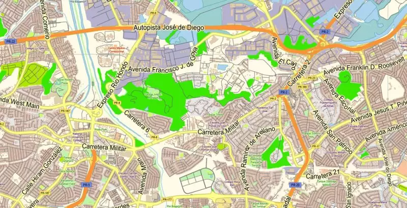 San Juan Metro Area Map Vector Exact City Plan Puerto Rico low detailed Street Map editable Adobe Illustrator in layers