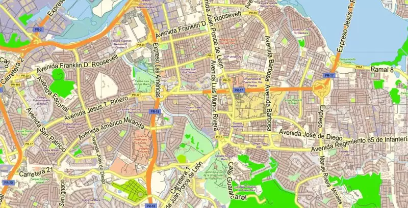 San Juan Metro Area Map Vector Exact City Plan Puerto Rico low detailed Street Map editable Adobe Illustrator in layers