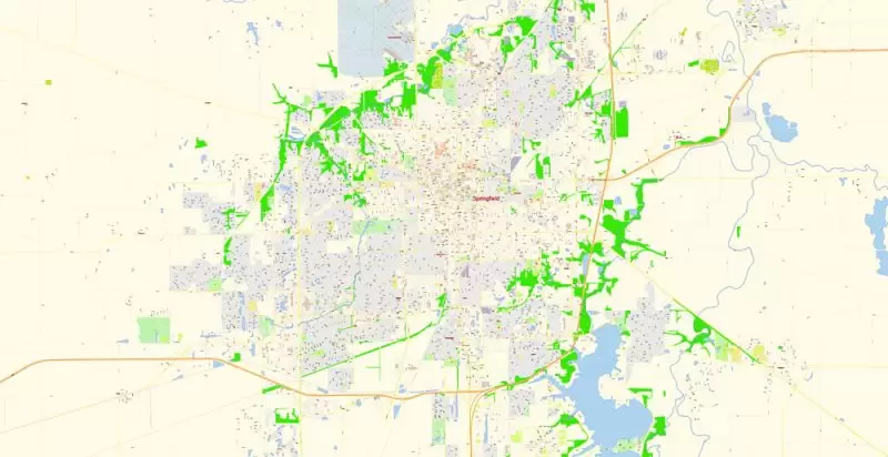 Springfield Illinois Map Vector Exact City Plan detailed Street Map editable Adobe Illustrator in layers