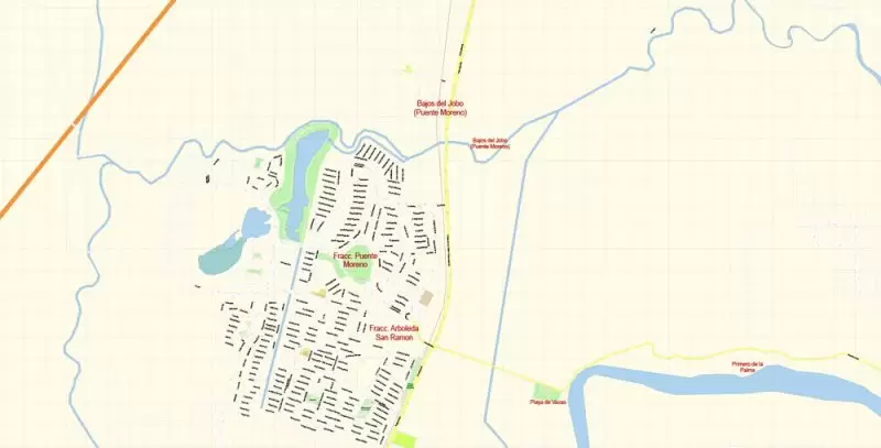 Veracruz Map Vector Exact City Plan Mexico detailed Street Map editable Adobe Illustrator in layers