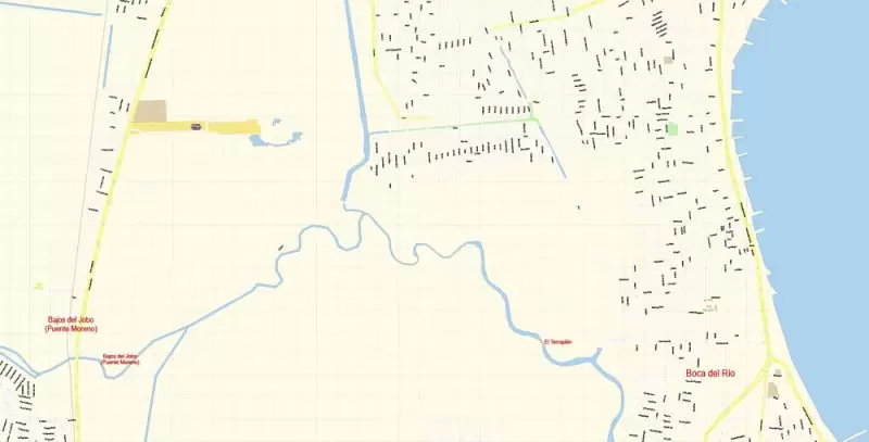 Veracruz Map Vector Exact City Plan Mexico detailed Street Map editable Adobe Illustrator in layers