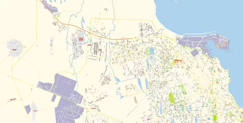 Veracruz Map Vector Exact City Plan Mexico detailed Street Map editable Adobe Illustrator in layers