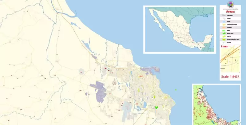 Veracruz Map Vector Exact City Plan Mexico detailed Street Map editable Adobe Illustrator in layers