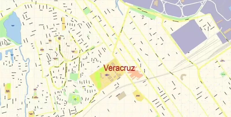 Veracruz Map Vector Exact City Plan Mexico detailed Street Map editable Adobe Illustrator in layers