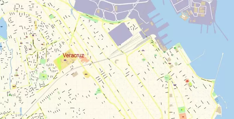 Veracruz Map Vector Exact City Plan Mexico detailed Street Map editable Adobe Illustrator in layers