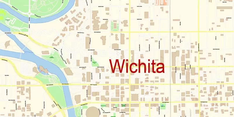 Wichita PDF Map Vector Exact City Plan Kansas US detailed Street Map editable Adobe PDF in layers