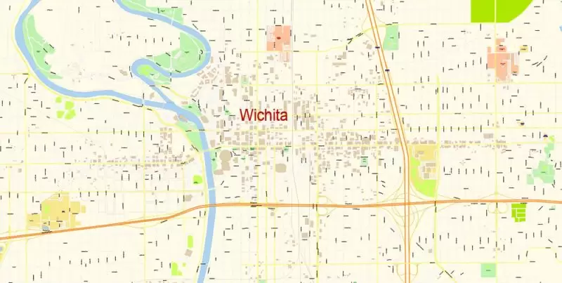Wichita PDF Map Vector Exact City Plan Kansas US detailed Street Map editable Adobe PDF in layers