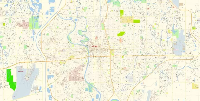 Wichita PDF Map Vector Exact City Plan Kansas US detailed Street Map editable Adobe PDF in layers