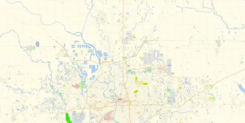 Wichita PDF Map Vector Exact City Plan Kansas US detailed Street Map editable Adobe PDF in layers
