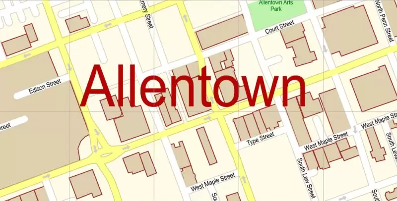 Allentown and Easton Pennsylvania Map Vector Exact City Plan detailed Street Map editable Adobe Illustrator in layers