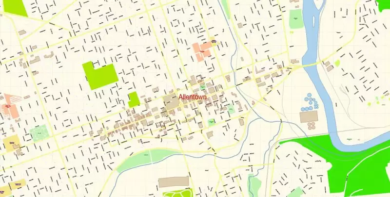 Allentown and Easton Pennsylvania Map Vector Exact City Plan detailed Street Map editable Adobe Illustrator in layers