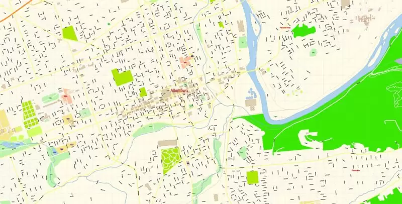 Allentown and Easton Pennsylvania Map Vector Exact City Plan detailed Street Map editable Adobe Illustrator in layers