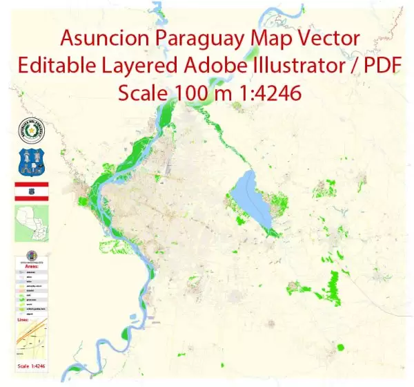 Asuncion Paraguay Map Vector Exact City Plan detailed Street Map editable Adobe Illustrator in layers