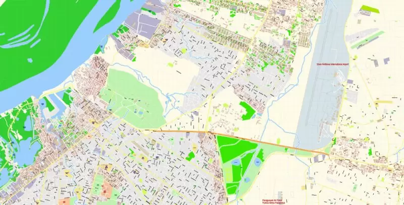 Asuncion Paraguay Map Vector Exact City Plan detailed Street Map editable Adobe Illustrator in layers