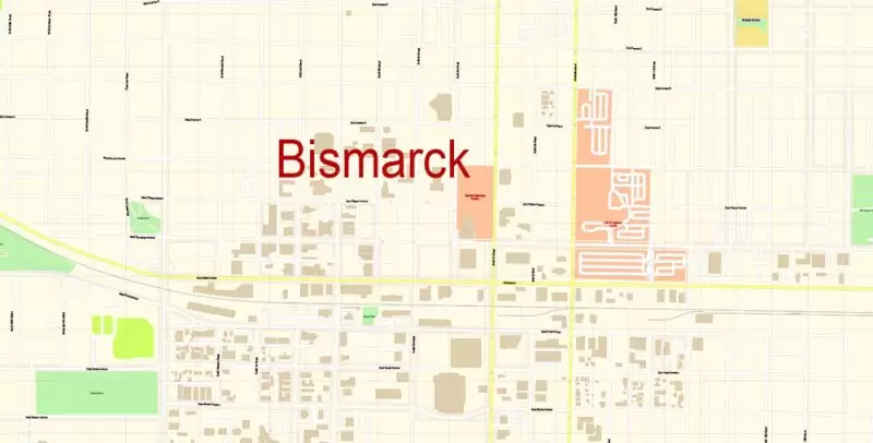 Bismarck North Dakota US Map Vector Exact City Plan detailed Street Map editable Adobe Illustrator in layers
