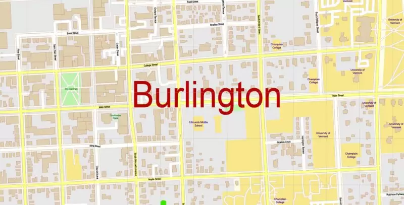 Burlington Vermont Map Vector Exact City Plan detailed Street Map editable Adobe Illustrator in layers