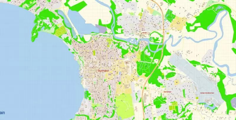 Burlington Vermont Map Vector Exact City Plan detailed Street Map editable Adobe Illustrator in layers