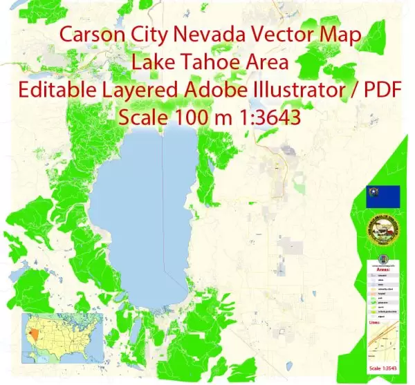 Carson City Nevada Map Vector Exact City Plan detailed Street Map editable Adobe Illustrator in layers