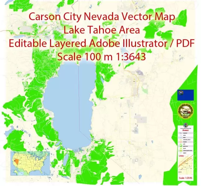 Carson City Nevada Map Vector Exact City Plan detailed Street Map editable Adobe Illustrator in layers