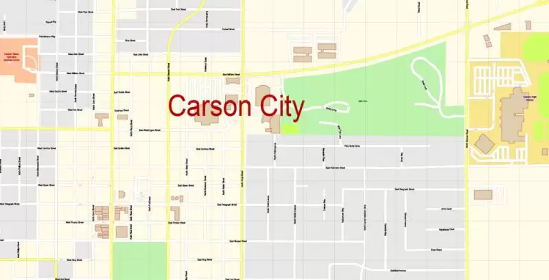 Carson City Nevada Map Vector Exact City Plan detailed Street Map editable Adobe Illustrator in layers