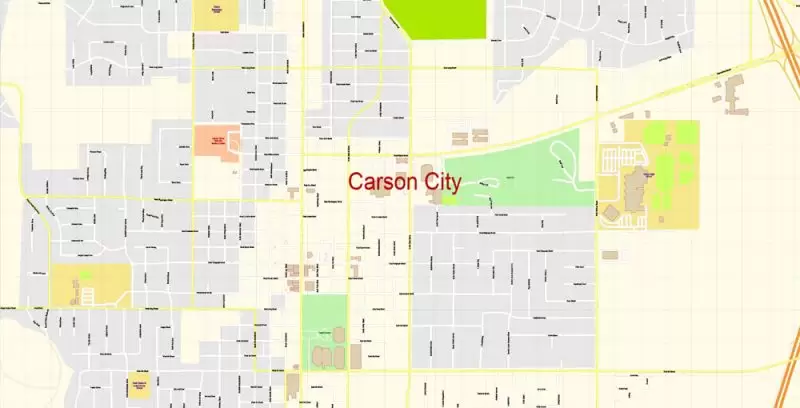 Carson City Nevada Map Vector Exact City Plan detailed Street Map editable Adobe Illustrator in layers