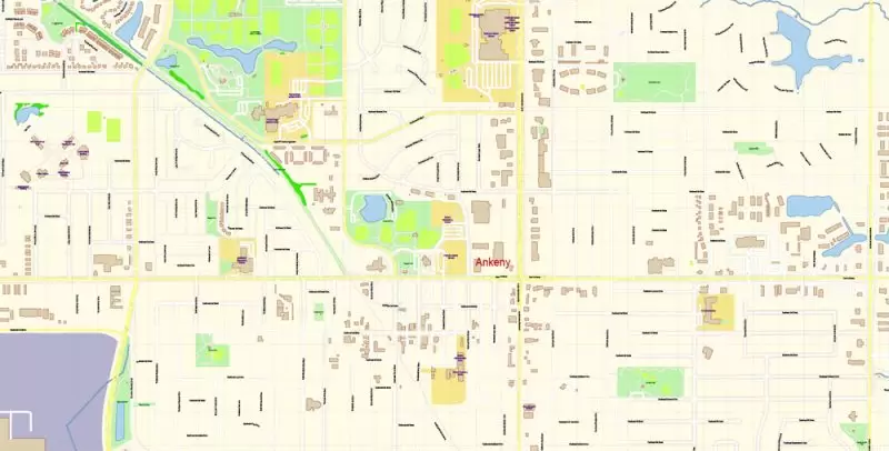 Des Moines Iowa Map Vector Exact City Plan detailed Street Map editable Adobe Illustrator in layers
