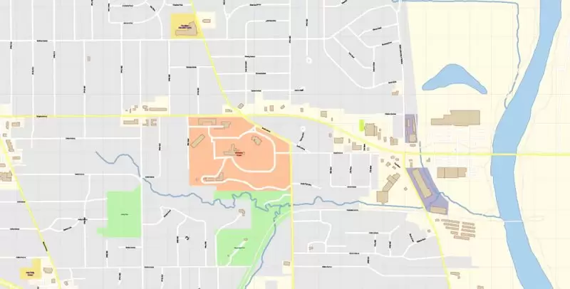 Des Moines Iowa Map Vector Exact City Plan detailed Street Map editable Adobe Illustrator in layers
