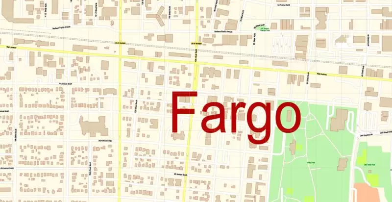 Fargo North Dakota Map Vector Exact City Plan detailed Street Map editable Adobe Illustrator in layers
