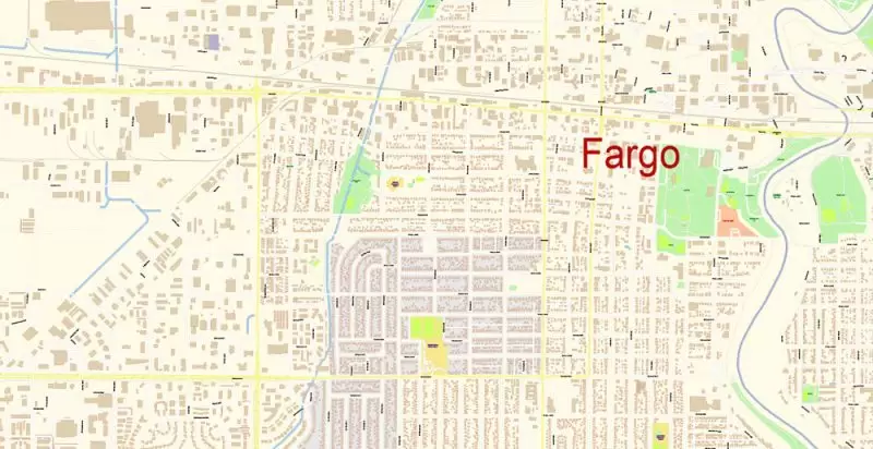 Fargo North Dakota Map Vector Exact City Plan detailed Street Map editable Adobe Illustrator in layers