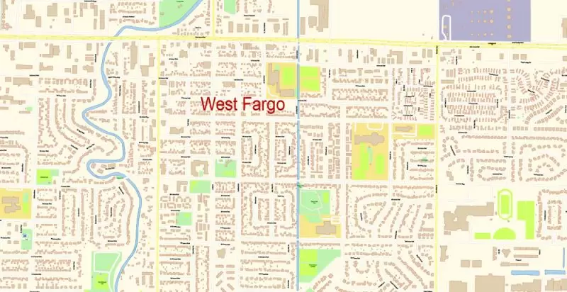 Fargo North Dakota Map Vector Exact City Plan detailed Street Map editable Adobe Illustrator in layers