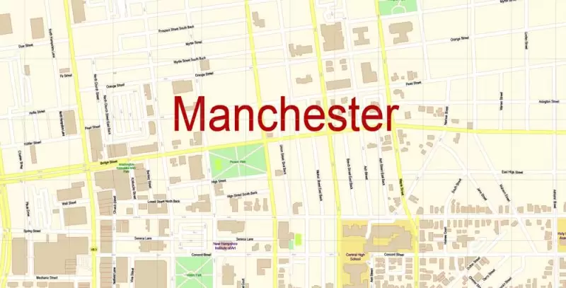 Manchester New Hampshire Map Vector Exact City Plan detailed Street Map editable Adobe Illustrator in layers