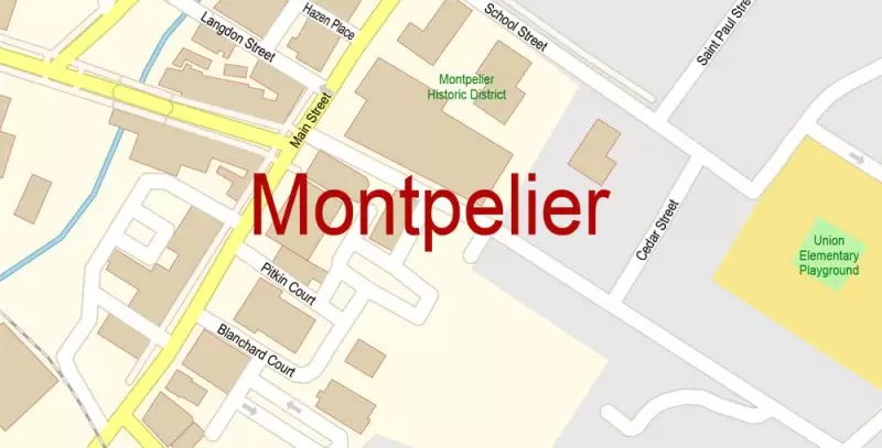 Montpelier Vermont Map Vector Exact City Plan detailed Street Map editable Adobe Illustrator in layers