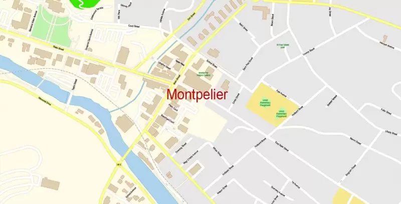 Montpelier Vermont Map Vector Exact City Plan detailed Street Map editable Adobe Illustrator in layers