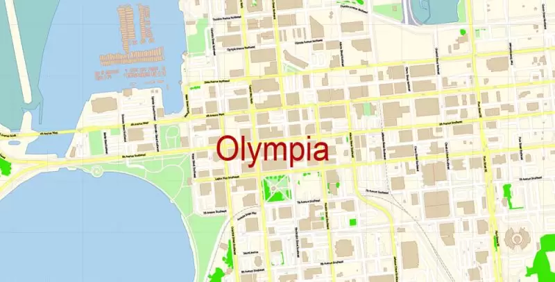 Olympia Washington Map Vector Exact City Plan detailed Street Map editable Adobe Illustrator in layers