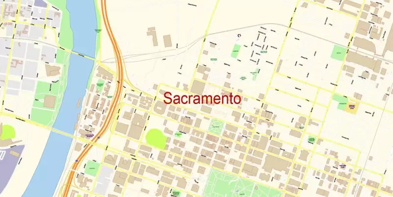 Sacramento California Map Vector Exact City Plan detailed Street Map editable Adobe Illustrator in layers