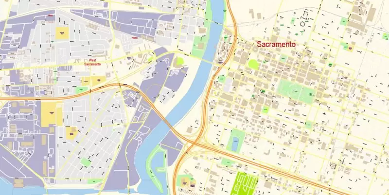 Sacramento California Map Vector Exact City Plan detailed Street Map editable Adobe Illustrator in layers