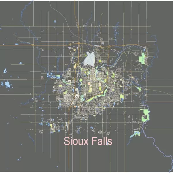 Sioux Falls South Dakota US: Free download vector map of Sioux Falls South Dakota US in Ai, PDF, SVG
