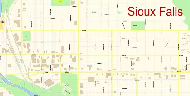 Sioux Falls South Dakota Map Vector Exact City Plan detailed Street Map editable Adobe Illustrator in layers