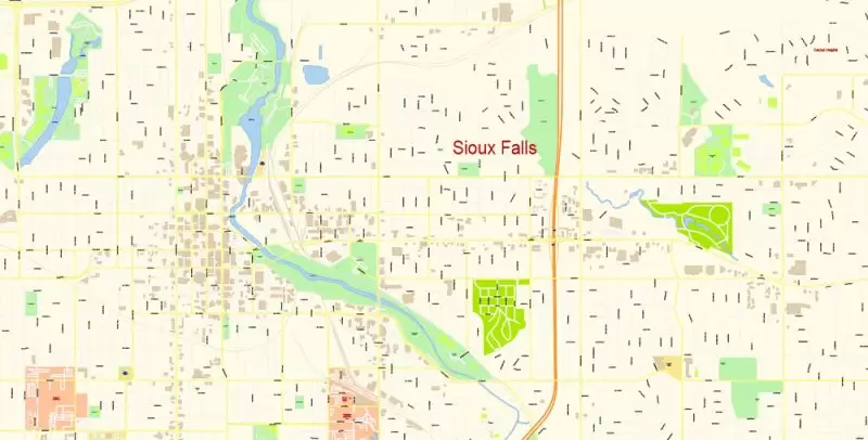 Sioux Falls South Dakota Map Vector Exact City Plan detailed Street Map editable Adobe Illustrator in layers