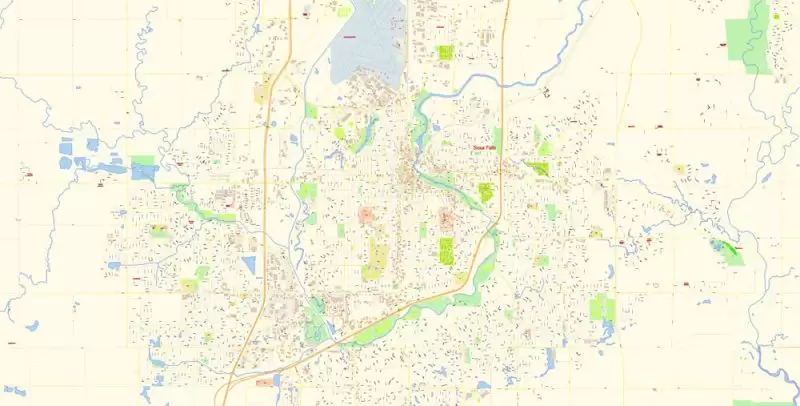 Sioux Falls South Dakota Map Vector Exact City Plan detailed Street Map editable Adobe Illustrator in layers