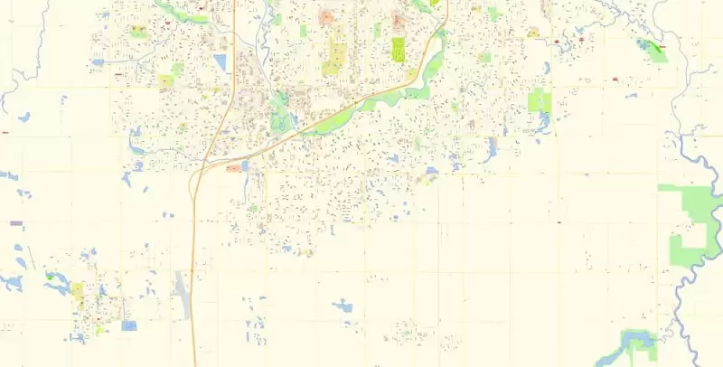 Sioux Falls South Dakota Map Vector Exact City Plan detailed Street Map editable Adobe Illustrator in layers