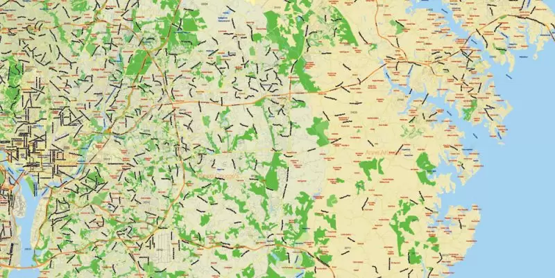 Baltimore Maryland Map Vector Exact City Plan Low detailed Street Map + Zipcodes editable Adobe Illustrator in layers
