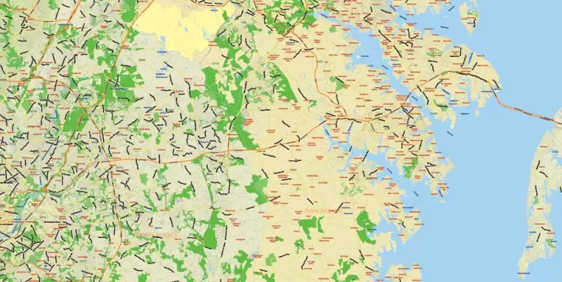 Baltimore Maryland Map Vector Exact City Plan Low detailed Street Map + Zipcodes editable Adobe Illustrator in layers