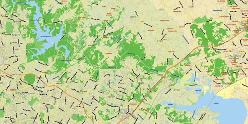 Baltimore Maryland Map Vector Exact City Plan Low detailed Street Map + Zipcodes editable Adobe Illustrator in layers