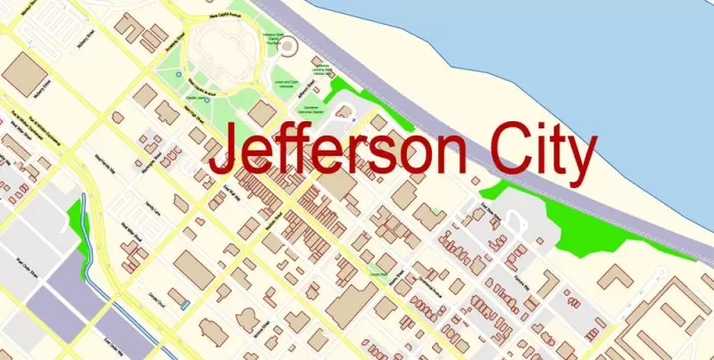 Columbia Jefferson City Missouri Map Vector Exact City Plan detailed Street Map editable Adobe Illustrator in layers