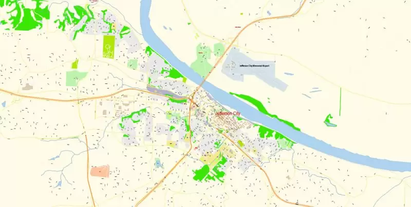 Columbia Jefferson City Missouri Map Vector Exact City Plan detailed Street Map editable Adobe Illustrator in layers