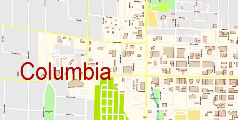 Columbia Jefferson City Missouri Map Vector Exact City Plan detailed Street Map editable Adobe Illustrator in layers