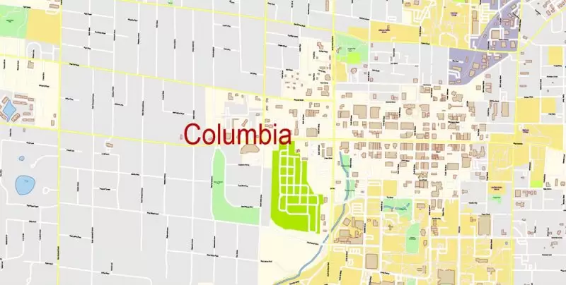 Columbia Jefferson City Missouri Map Vector Exact City Plan detailed Street Map editable Adobe Illustrator in layers